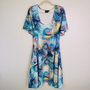 Elhoffer Essential Dress Women Large Psychedelic Fossils Flutter Sleeve Colorful